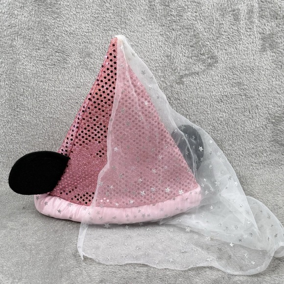 Walt Disney World Minnie Mouse Sparkle Cone Hat with Veil Youth Size Pink Magic - Picture 5 of 7